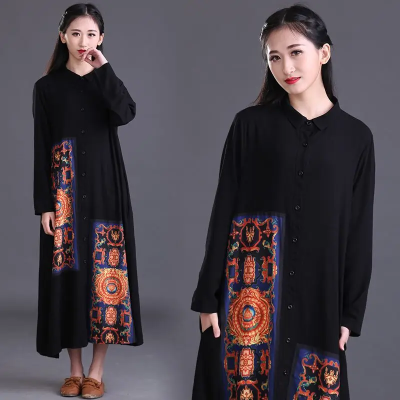 black long linen dress