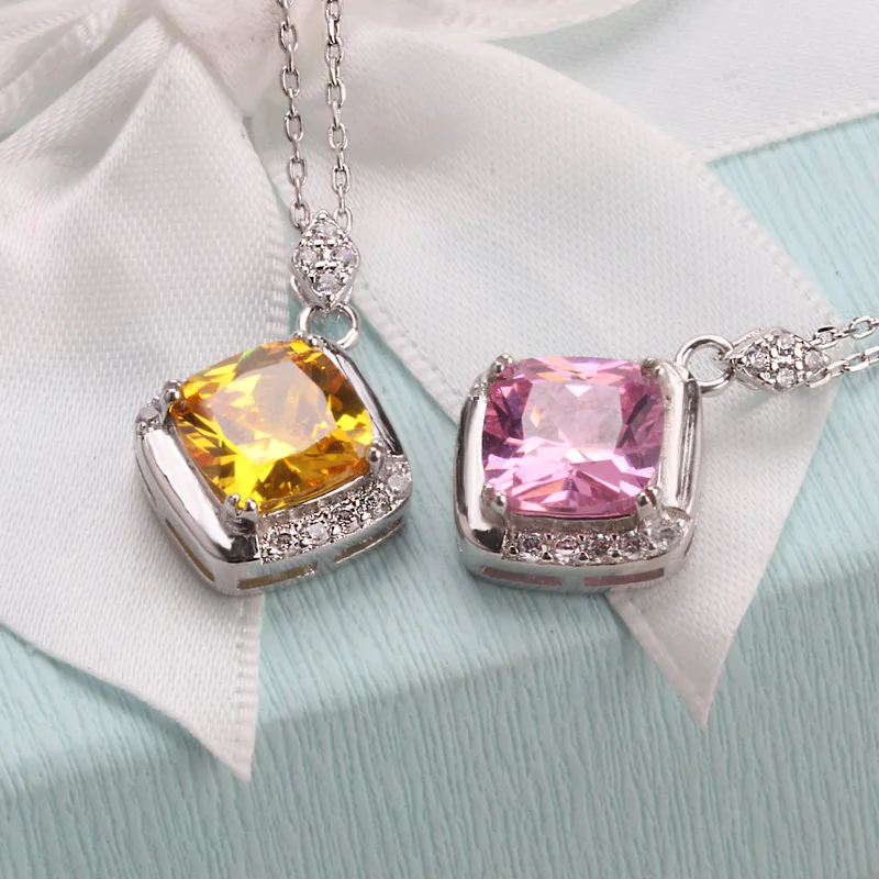 

Free shipping 925 Silver 9mm Cushion Stone Pendants Necklace FOR Women Elegant Dress Accessories Women's Pendants Necklace