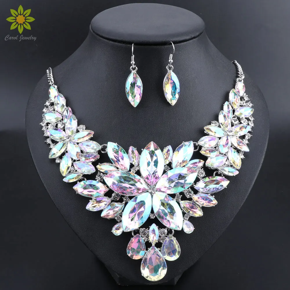 New Luxury Indian Bridal Jewelry Sets Wedding Party Costume Jewellery Womens Fashion Gifts Flower Crystal Necklace Earrings Sets New Luxury Indian Bridal Jewelry Sets Wedding Party Costume Jewellery Womens Fashion Gifts Flower Crystal Necklace Earrings Sets