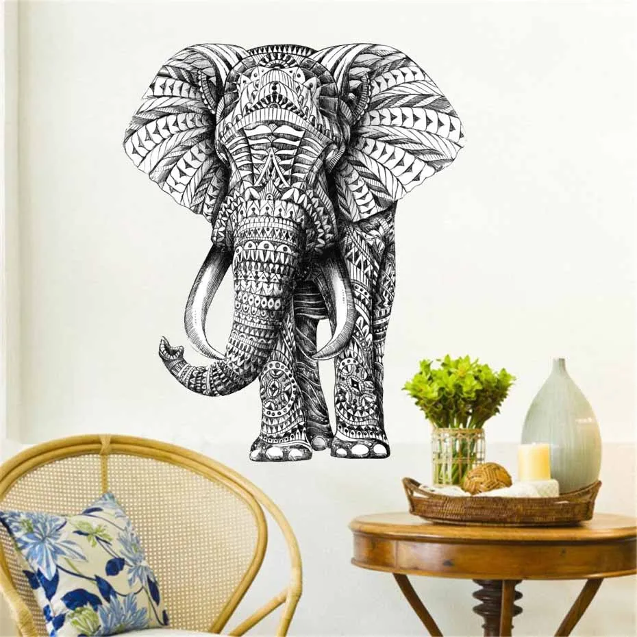 Слон животное стикер на стену абстрактный дизайн ретро-наклейки декорация на стену в спальню виниловые самоклеющиеся водоотталкивающие об...