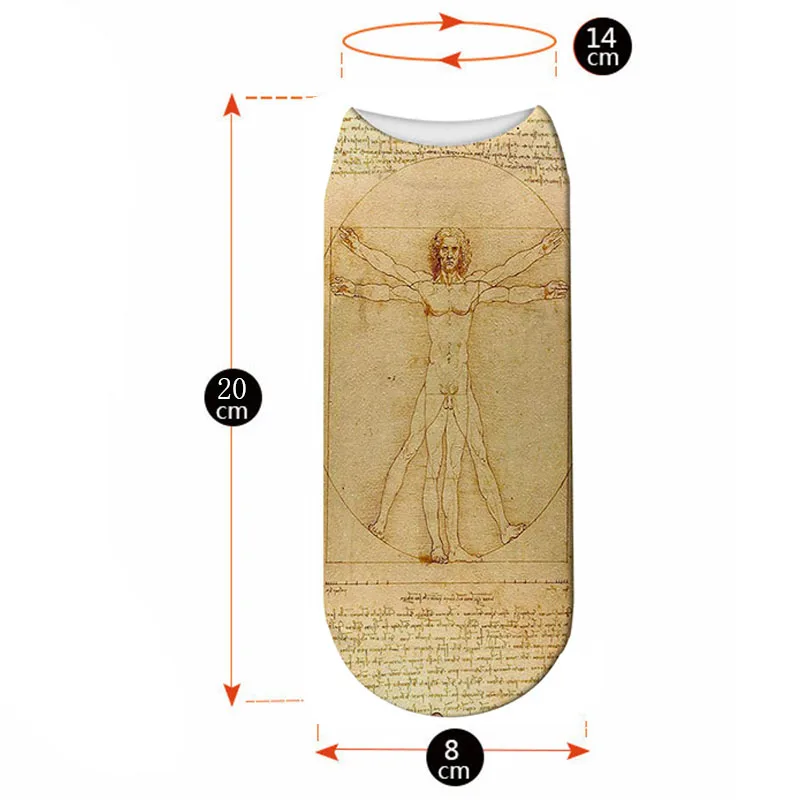 Новые забавные женские носки с 3D Ретро рисунком да Винчи Monalisa, короткие носки с масляной росписью, короткие носки для мужчин
