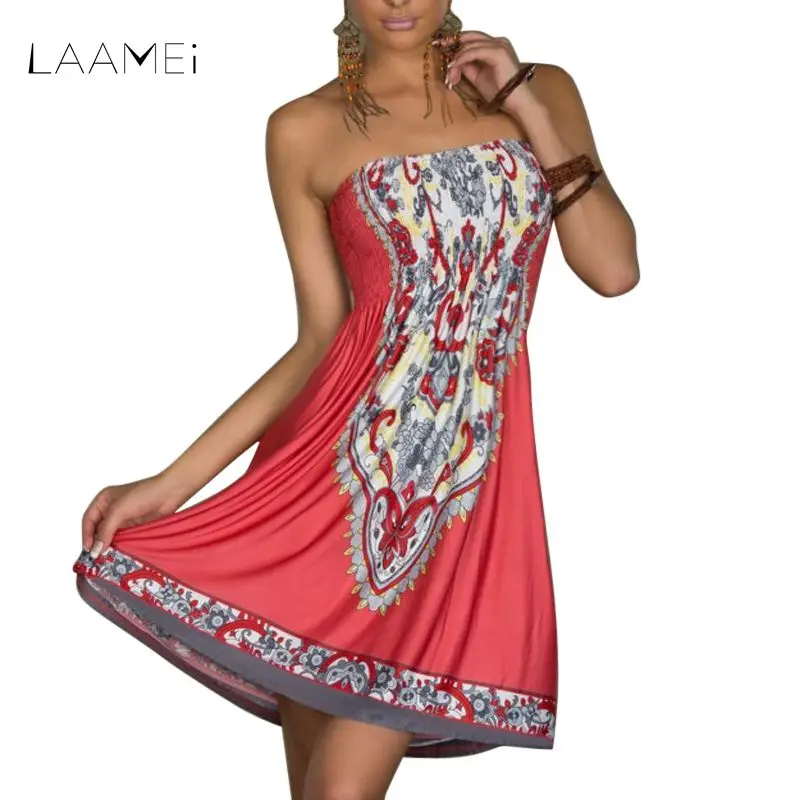 

Laamei 2018 Spring New Fashion Mini Off The Shoulder Loose Boho Dresses Women Sexy Print Backless Beach Dress Vestido Plus Size