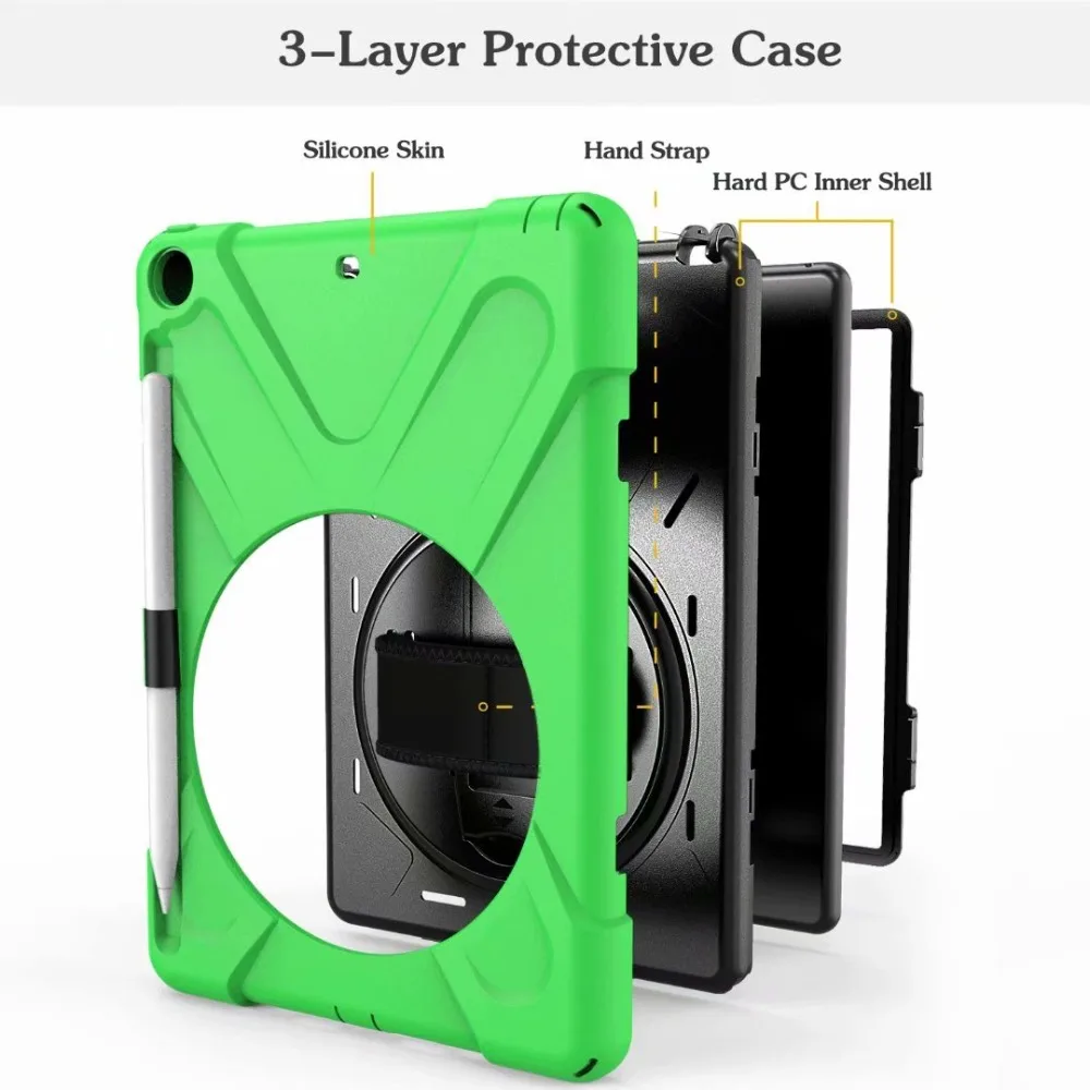 Case for iPad 9.7 2017 2018 Case Silicon Cover 360 Rotating Shockproof Hand Strap for iPad 2018 2017 9.7 Pencil Holder Cover     (8)