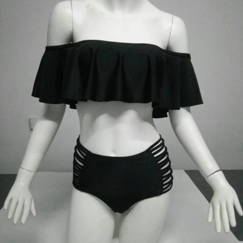 Swimsuit High Waist Bikini Brazilian Bikini Split Large Ruffled Bra Shoulder Bikinis Sexy Female Beach Swim Swim suit (15)