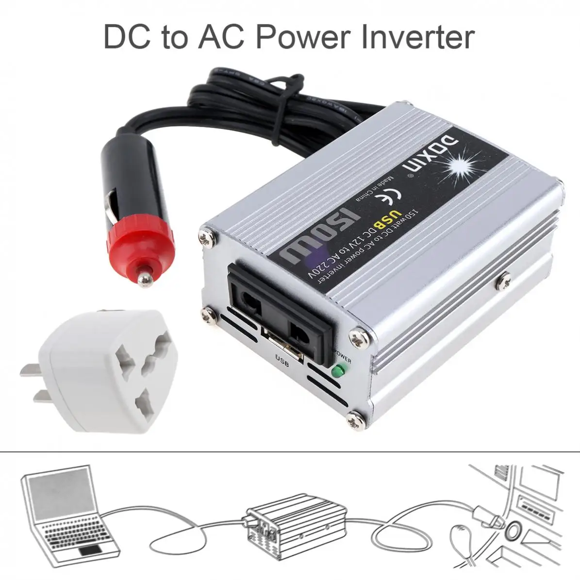 Samochodowa przetwornica napięcia DC 12V 24V do AC 220V 110V 150W mobilna Auto pojazd konwerter mocy samochodu transformator ładowarka na akumulator samochodowy Samochodowa przetwornica napięcia DC 12V 24V do AC 220V 110V 150W mobilna Auto pojazd konwerter mocy samochodu transformator ładowarka na akumulator samochodowy