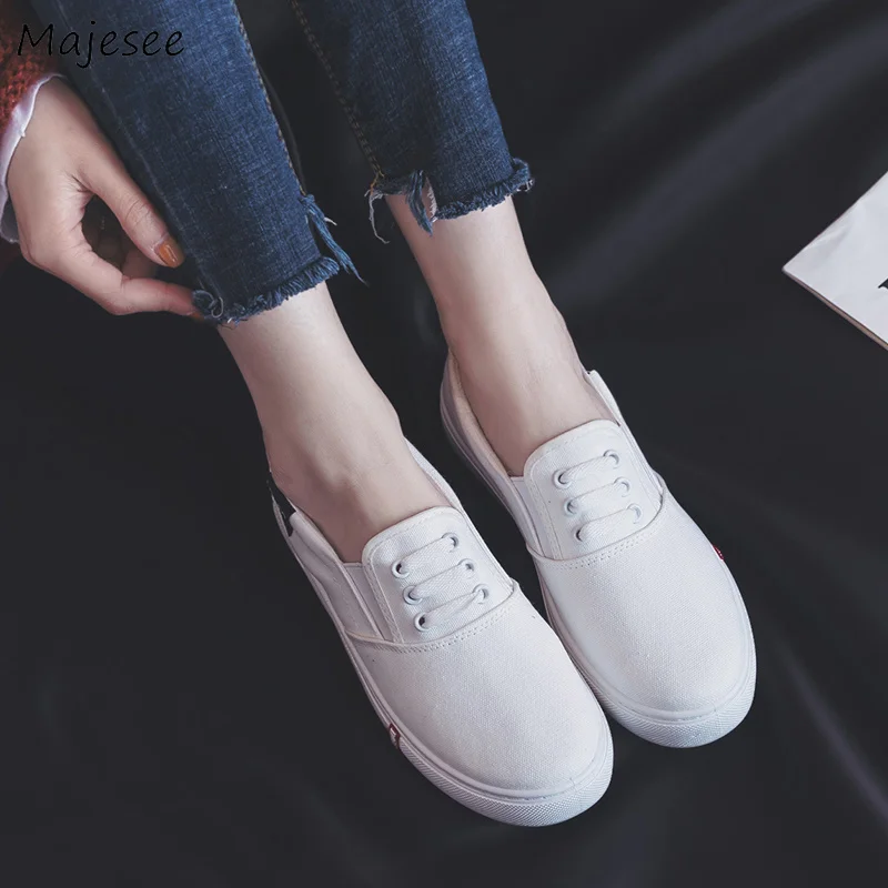 

Vulcanize Shoes Women Korean Canvas White Students Non-slip High Quality Womens Simple Shallow Solid Color Elegant Retro Ladies