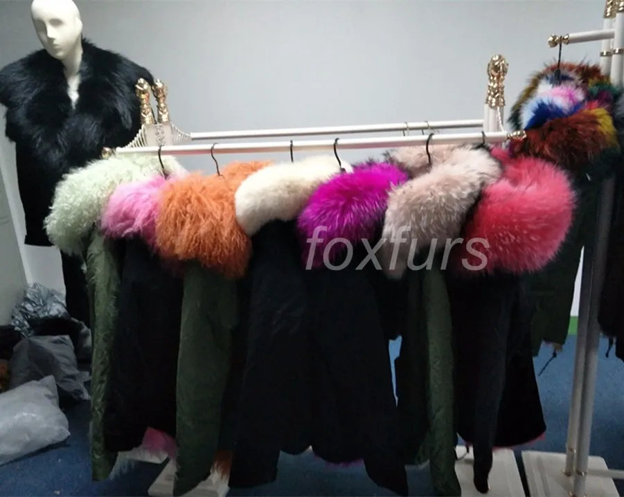 Hot 2016 Fashion high quality multi light colorful fox fur parka winter outerwear Mr Mrs real fur parka coats bubble coat women