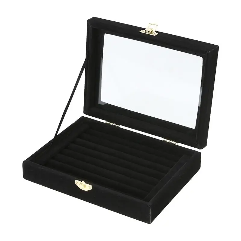 Fashion Ring Earrings Jewelry Box Display Storage Velvet Jewelry Case Casket Glass Cover Jewelry Organizer Holder Rack