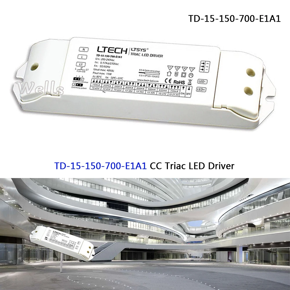 

TD-15-150-700-E1A1;150-700mA 15W 200-240VAC PWM intelligent Constant current Triac Dimmable LED Driver Triac Push Dim