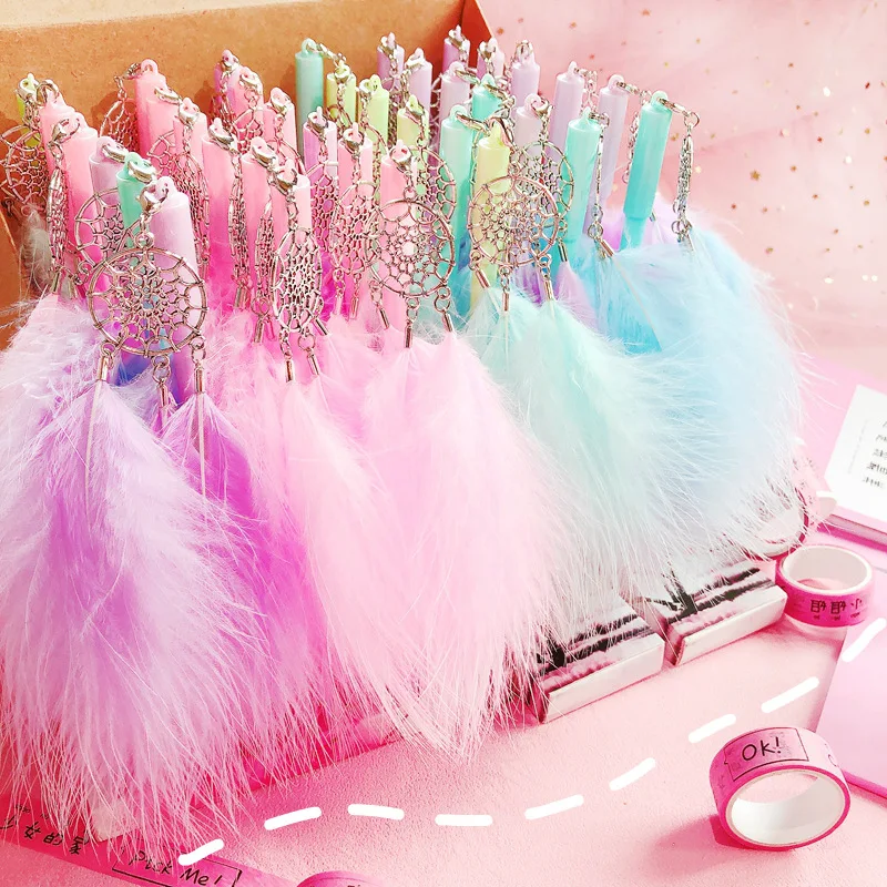 

36 pcs Gel Pens Dream catcher feather pendant black colored gel-inkpens for writing Cute stationery office school supplies