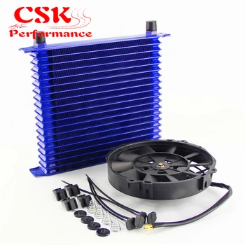 

10.6"x12"x2" AN10 Trust 19 Row Engine Oil Cooler+7" Electric Fan Fits For LS1 LS2 LS3 LSX Black/Blue