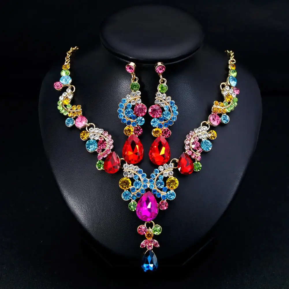 Women Bridal Elegant Jewelry Set Delicate Necklace Earrings Festival