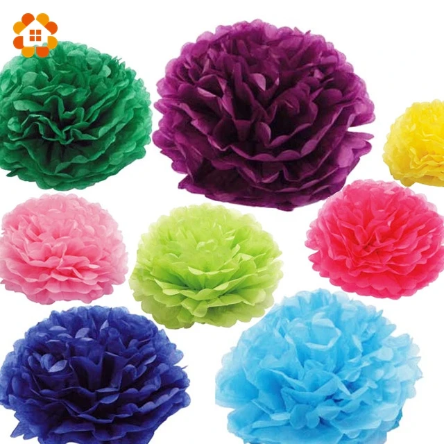 

8' 10' 12'Inch (20cm,25cm,30cm) 3pcs Tissue Paper Pom Poms Wedding Party Car Decoration Craft Decorative Paper Flower 16 Color