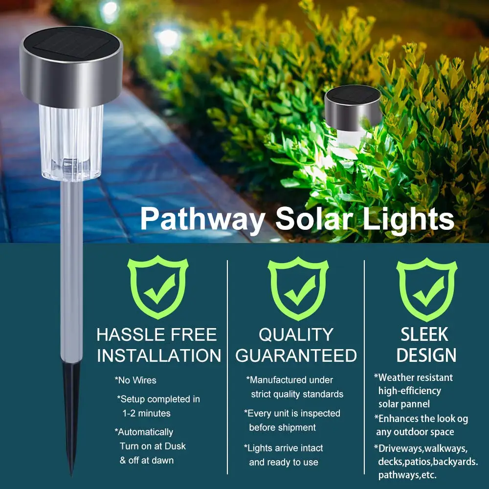 

Mising 16PCS Stainless Steel Led Solar Lawn Lamps Outdoor Garden Path Solar Bollard Lamps White Light Landscape lights