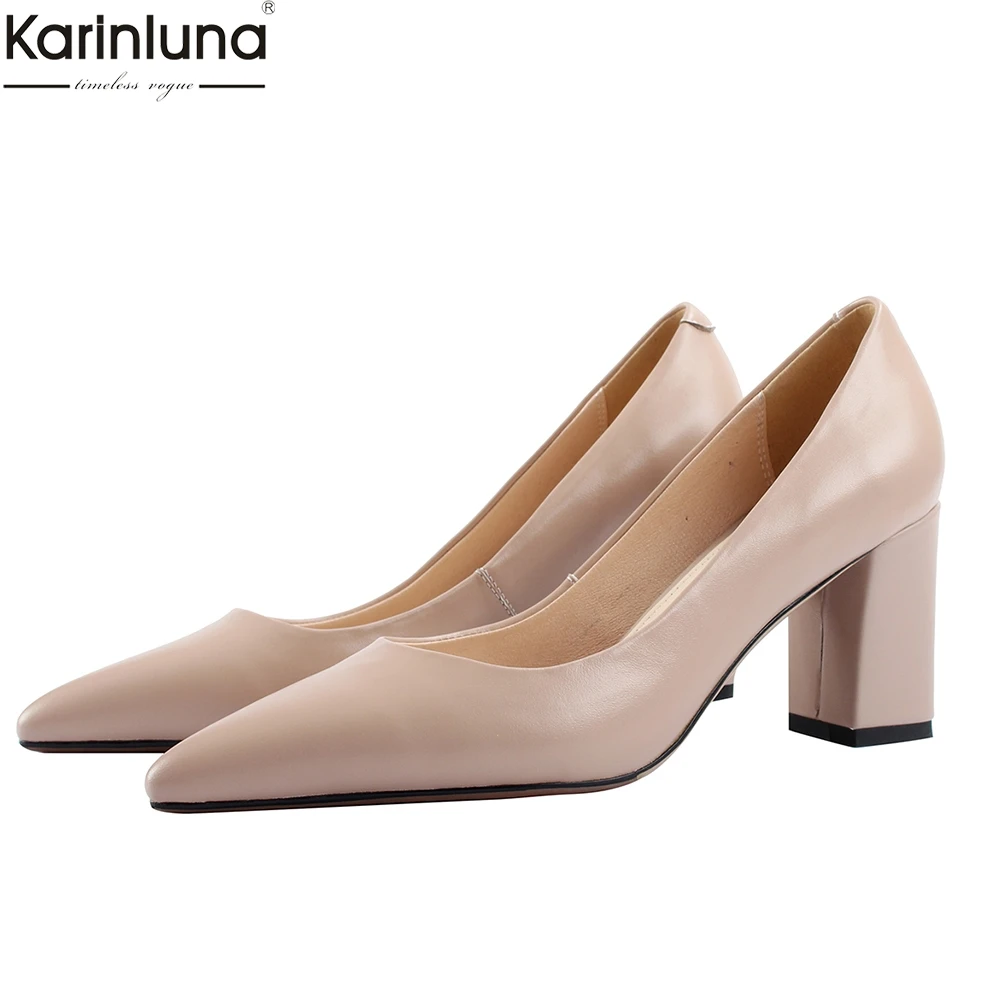 

Karinluna 2019 elegant quality pointed toe soft genuine leather Woman Shoes high Heels Party shoes woman pumps