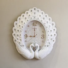European Style Living Room Creative Peacock Wall White Acrylic Crystal Clock Quartz Movement Simple Modern Luxury Home Decor