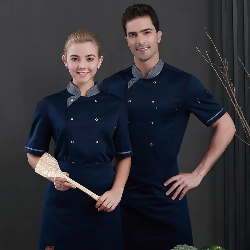 

Chef Uniforms Food Service Restaurant Kitchen Workwear Women Men Short Sleeve Double Breasted Catering Jackets Tooling Uniform