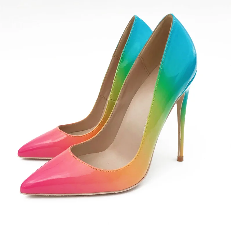 

Fashion Sexty Stiletto Pumps 2018 Rainbow Surface Designer Shoes Woman 10cm 12cm High Heel Sandals Party Shoes Wo