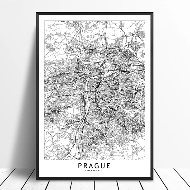 

Prague Black White Custom World City Map Posters Prints Nordic Style Wall Art Pictures Home Decor Canvas Painting