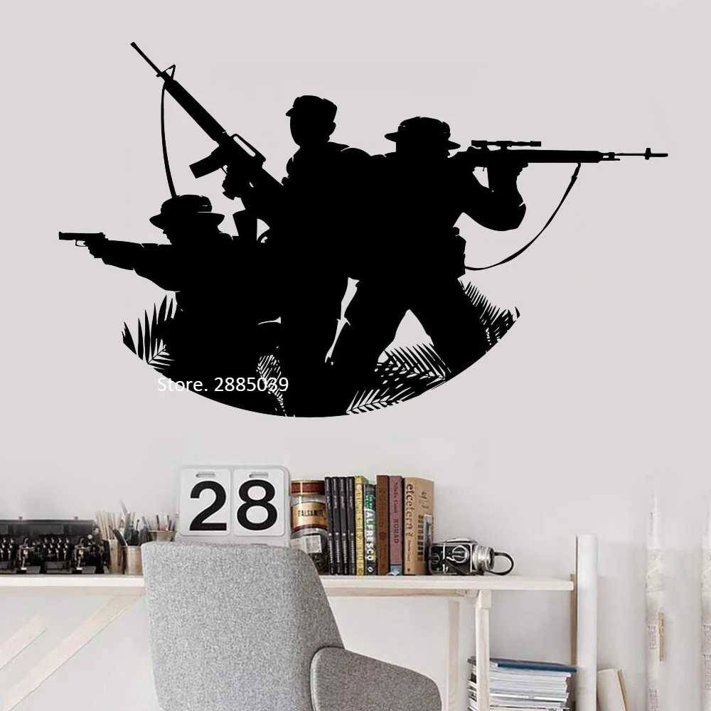 3 WW2 soldier Ghost decorate smashed effect Wall Art Mural Decor Den vinyl COD