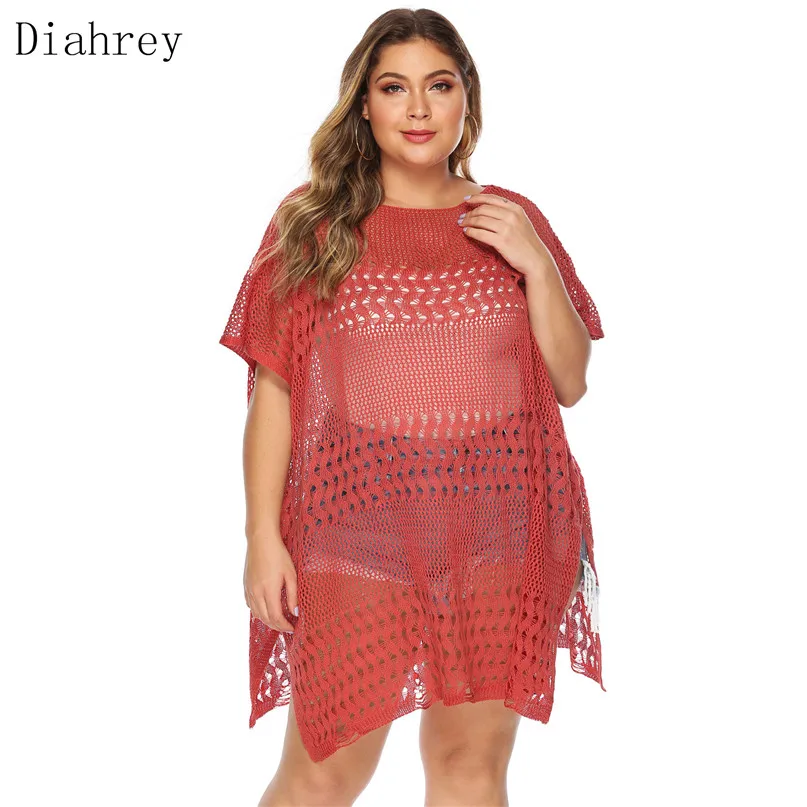

2019 New Beach Cover Ups Bikini Crochet Knitted Tassel Tie Beachwear Summer Swimsuit Cover Up Sexy See-through Beach Dress Large