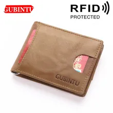 Gubintu натуральная кожа короткий Мужской кошелек ID держатель для карт коричневый черный кошелек для карт Повседневный высококачественный RFID брендовый кошелек для мужчин