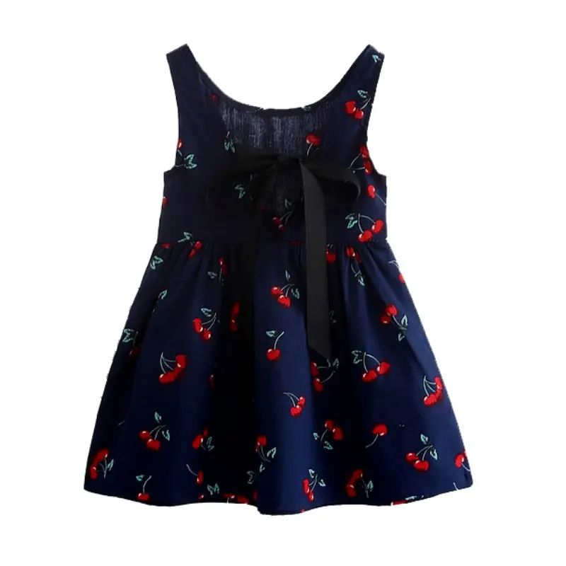 

Summer Children Fruit Print Dresses Baby Girls Sleeveless Bowknot Cherry Printed Dress Kids Princess Party Wedding Dresses