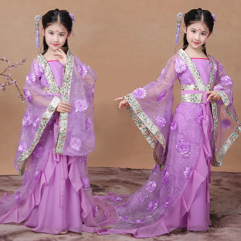 Новая розовая Китайская традиционная одежда hanfu для девочек, праздничные платья для костюмированной вечеринки, костюмы династии Тан для девочек - Цвет: color4