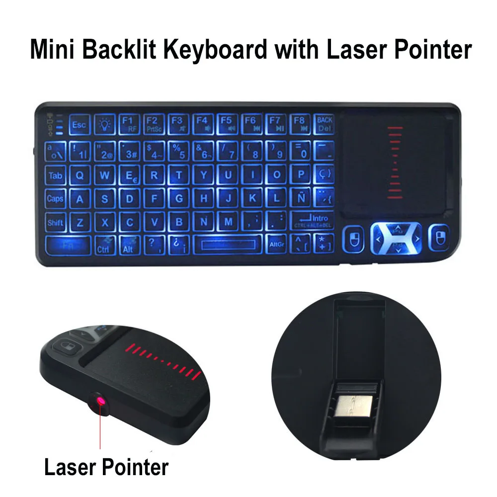 Spanish/English T11 Mini Wireless Backlight Keyboard with Laser Pointer