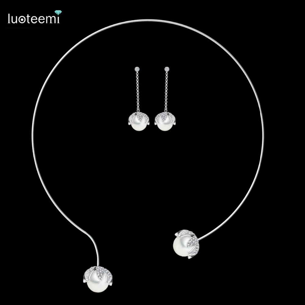 LUOTEEMI Jewelry Sets for Women Simple Cute Designer Imitation Pearl Adjustible Rose Gold White | Украшения и аксессуары