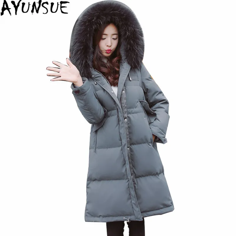 

AYUNSUE Exquisite Fur Collar Women's Down Jacket 2019 Thick Winter Coat High Quality White Duck Down Coats Abrigo Mujer WXF139