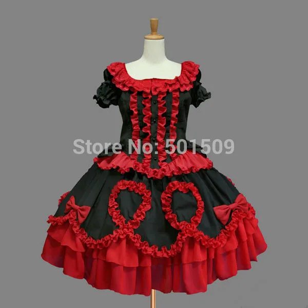 

Hot Red Black Womens Medieval Lolita Cosplay Gown Dress Costume Belle Ball Dress Cosplay/lolita/alice Costume Frenchmaid Cosplay