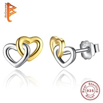 

BELAWANG Minimalism Style 925 Sterling Silver Stud Earrings Gold Color Hollow Heart Earrings for Women 2019 Fashion Jewelry