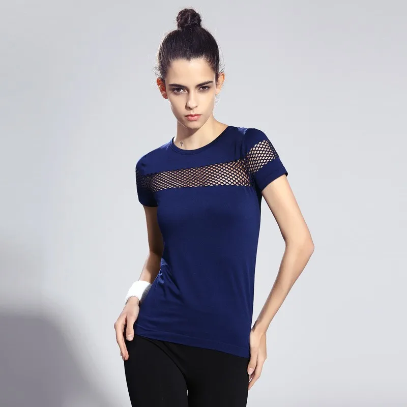 

TFSCLOIN Sexy Mesh Breathable Yoga Shirts Tops Women Quick Dry Fitness Sports T Shirt For Gym Running Tops Female Sportswear