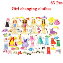 Новинка, 63 штуки, мультяшная Одежда для девочек, деревянные пазлы Монтессори, обучающие игрушки для детей, игрушки для мальчиков и девочек