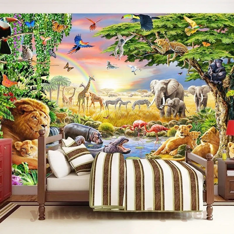 Детская комната мультфильм фон на заказ 3D фотообои семь красочных Луг животных Лев обои для детской комнаты live