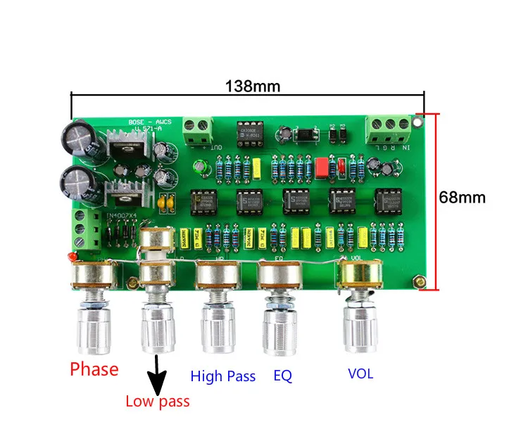 GHXAMP сабвуферный предусилитель, фильтровальная плата TL072 Tone Low Pass AWCS Dynamic Equalization 5,1 Sub усилитель, одиночный выход