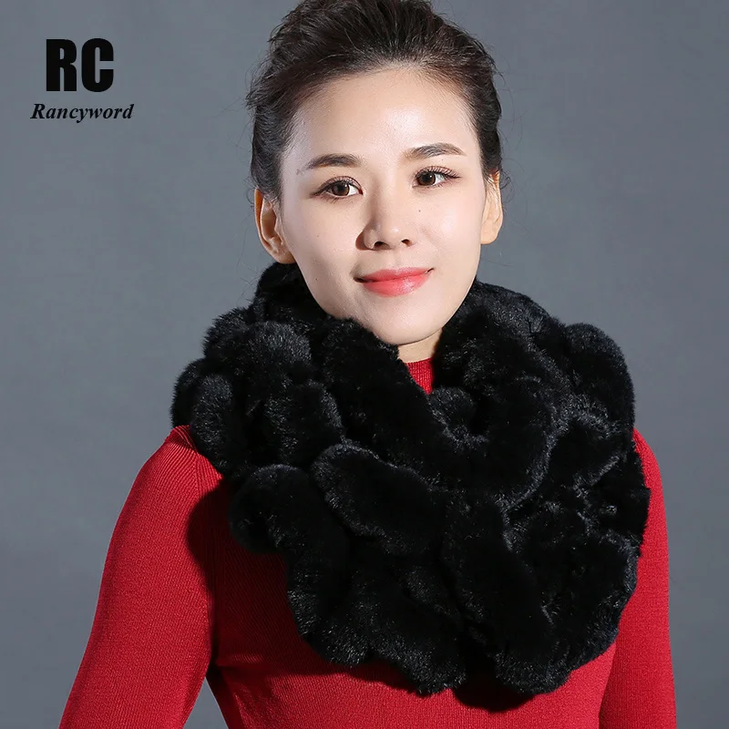 

[Rancyword] New Fashion Winter Real Fur Scarf Women Handmade Knitted Genuine Rex Rabbit Fur Scarves Natural Fur Wraps RC1362