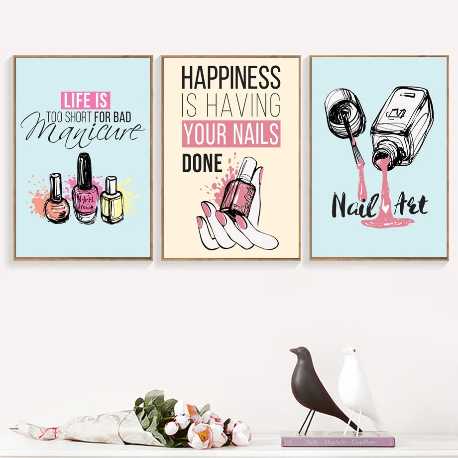 Cartoon Nail Polish Quotes Wall Art Canvas Painting Nordic Posters And