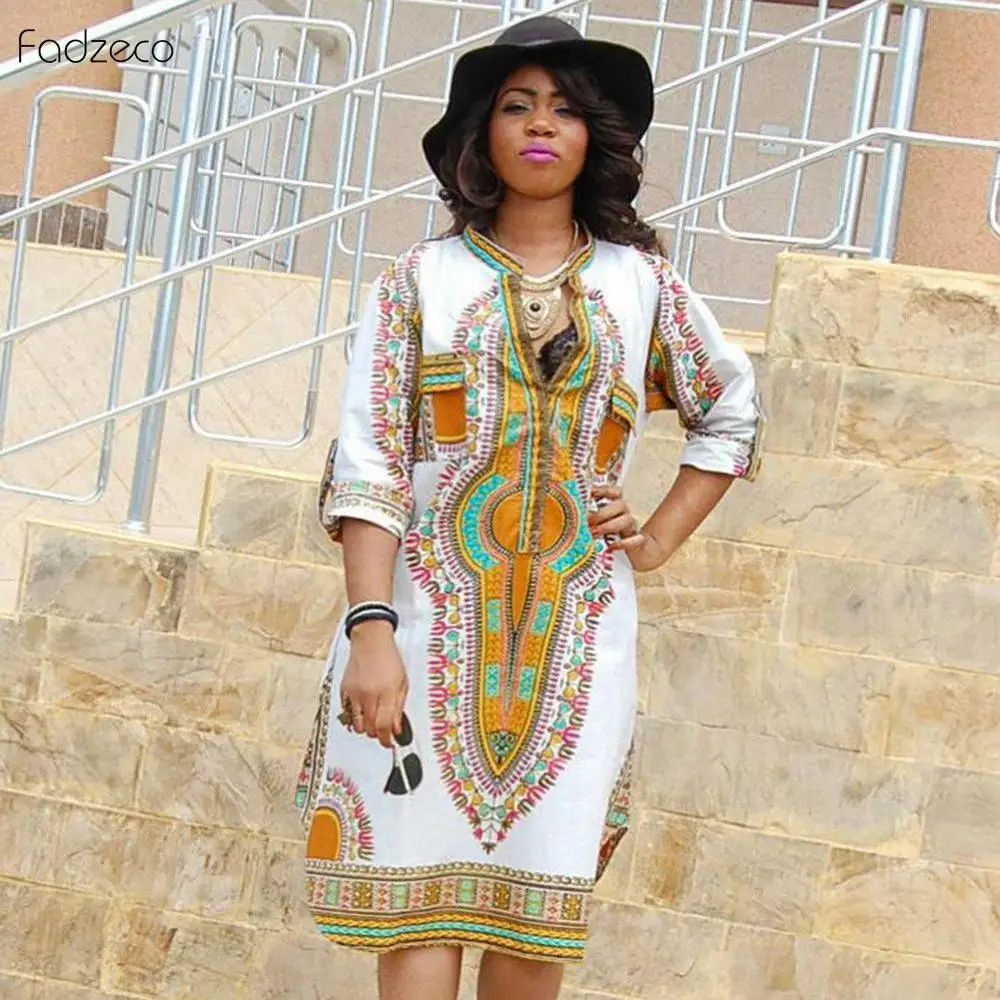 

Fadzeco Elegant Ankara African Women Dresses African Bazin Riche Dresses For Women Half Sleeve Printed Mini Dress Deep V-Neck