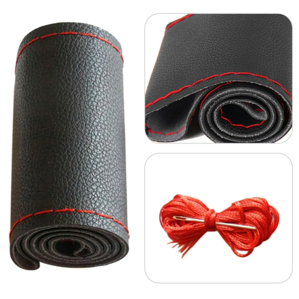 

Universal Auto Car Steering Wheel Cover DIY Leather Braiding Steering-wheel Protector w/ Needle Thread Auto Interior Accessories