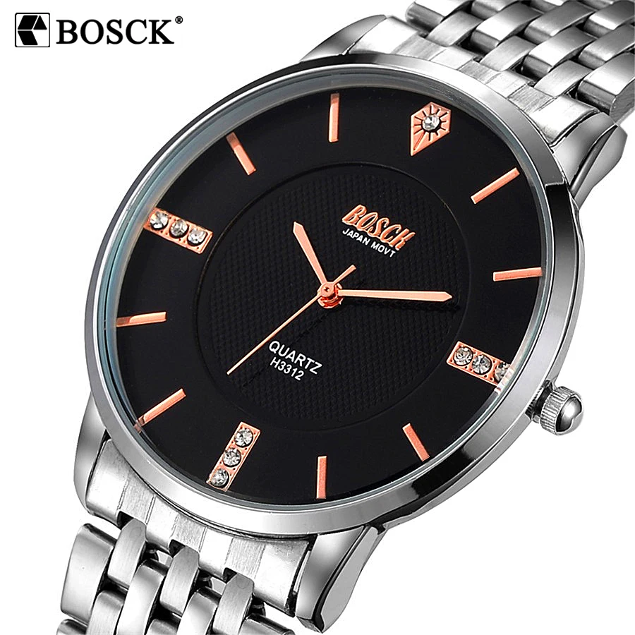 

Bosck Ultra Thin Guartz Watch Luxury Brand Mens Watches Stainless Steel Wrist Male Diamond Man Watch Clock Men Relogio Masculino