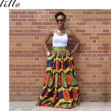 Африканская Женская юбка летний цифровой печати плиссированные эластичные юбка большого размера пятно пикантн