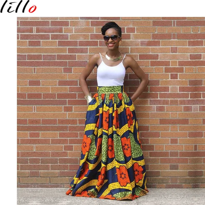 

African women's skirt Free Shipping 2019 new summer Digital Print Pleated Elastic Skirt Large Size Skirt Spot sexy Fashion wild