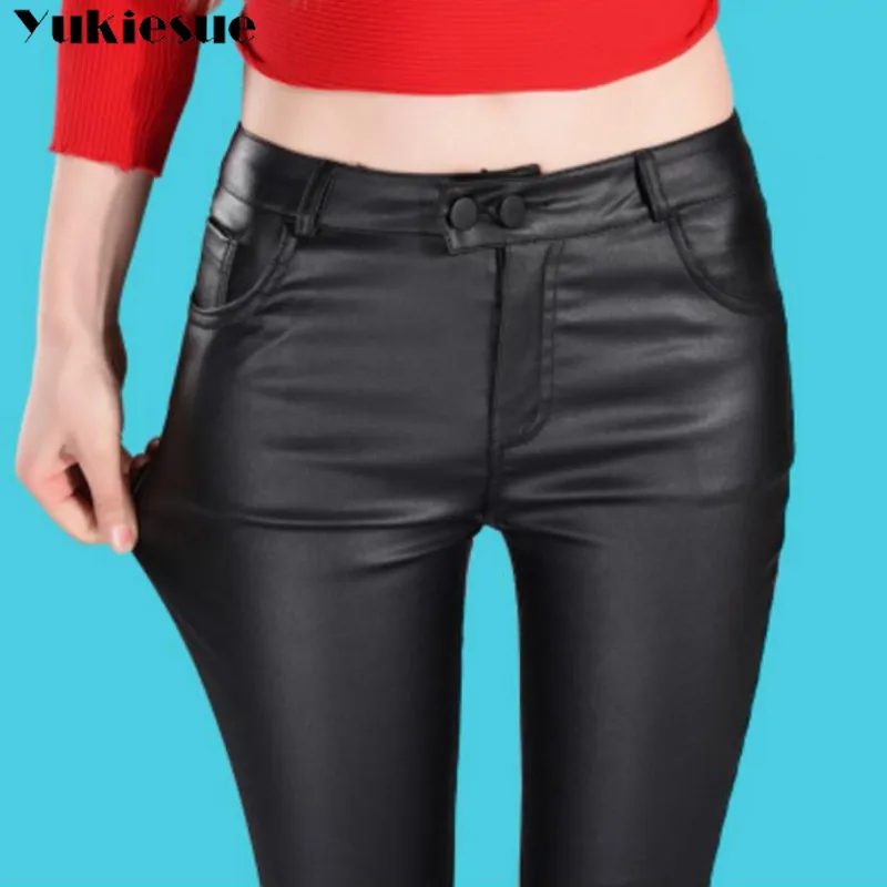 

Leather Leggings Women New Autumn Winter High Waist Leggings Plus Velvet Pencil Pants Large Size PU Leather Skinny Legging C4670