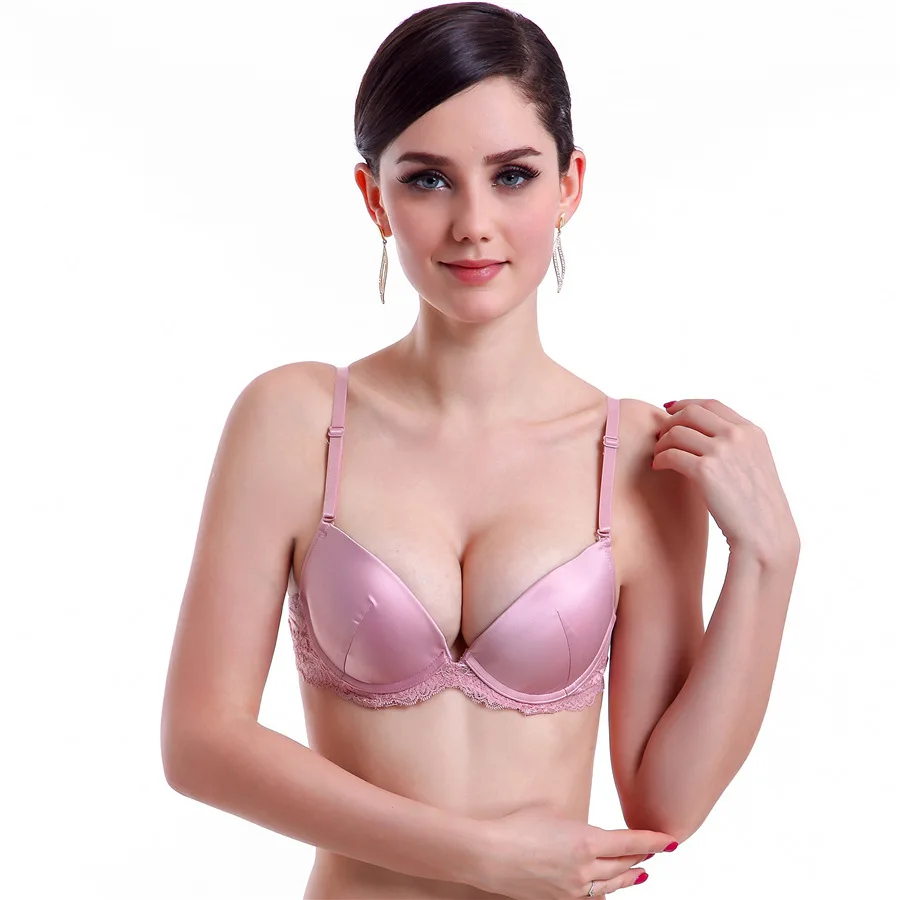 

Spring and summer foreign trade single row buckle zero pressure satin cloth smooth surface gather comfort thin thin cup bra set