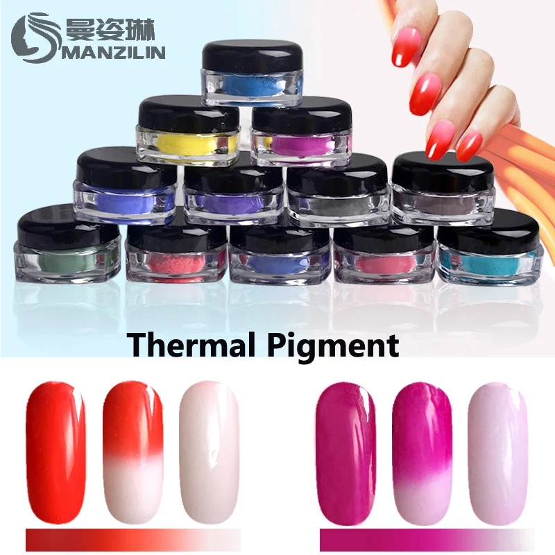 

MANZILIN 1g/box Thermochromic Pigment Thermal Color Change Nail Powder Dust Tempature Gradient Nail Decoration Powders