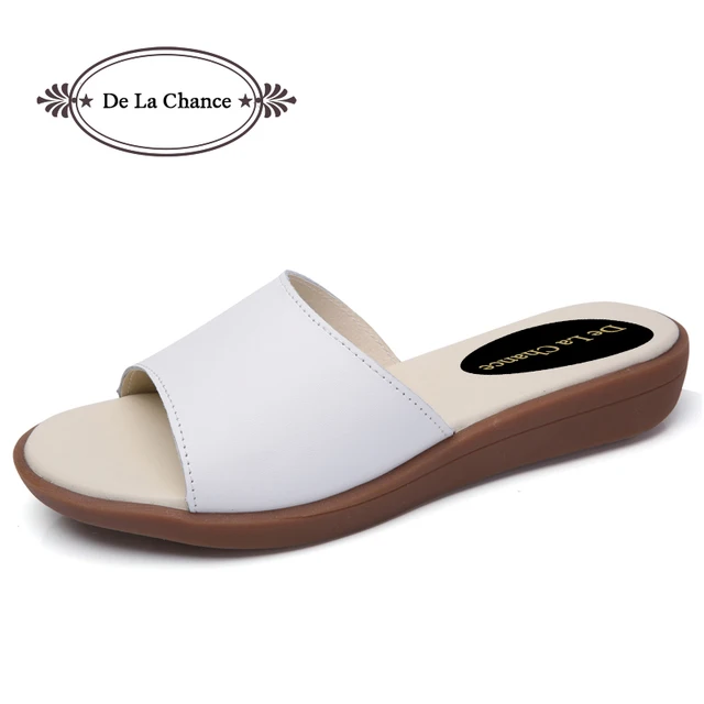 Women Shoes Summer Comfortable Breathable Soft Bottom Slippers Handmade Casual Womens Shoes Genuine Leather Flats