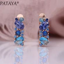 PATAYA – boucles d'oreilles mixtes bleues pour femmes, bijoux fins et nobles de mariage, en Zircon naturel, rond et ovale, en or Rose, nouvelle collection 585
