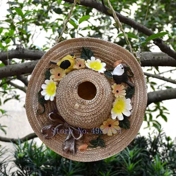 

Creative outdoor garden villa patio balcony Straw hat decoration Bird nest birdcage Wild bird Wall mount Decorative accessories